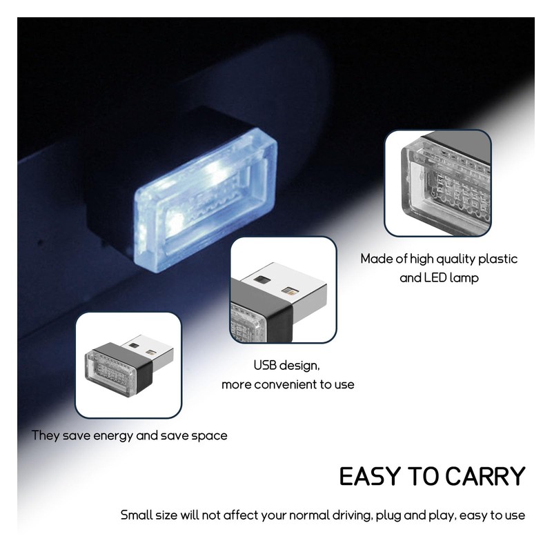 Dickno 4 PCS USB LED Car Interior Atmosphere Lamp, Portable