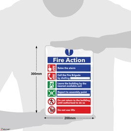 RDLCAR Fire Action Notice Sign - Evacuation Procedure, Report to Assembly Point, With Emergency Number and Clear Fire Alarm Guidelines, Comprehensive Fire Signage, 200mm x 300mm, Pack of 5