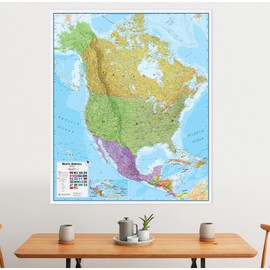 Maps International Large Political North America Wall Map - Laminated - 48 x 36