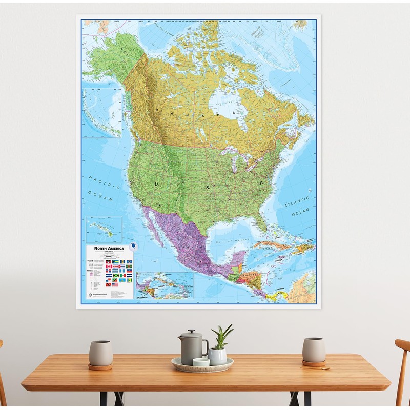 Maps International Large Political North America Wall Map - Laminated