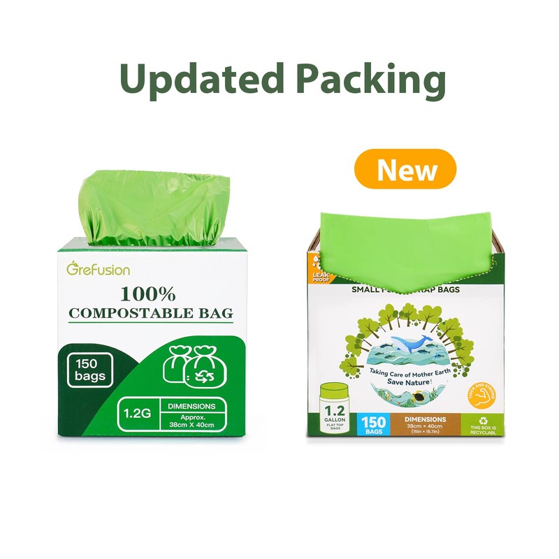 GreFusion Compostable Trash Bags for Kitchen Compost Bin 1.2 Gallon,150