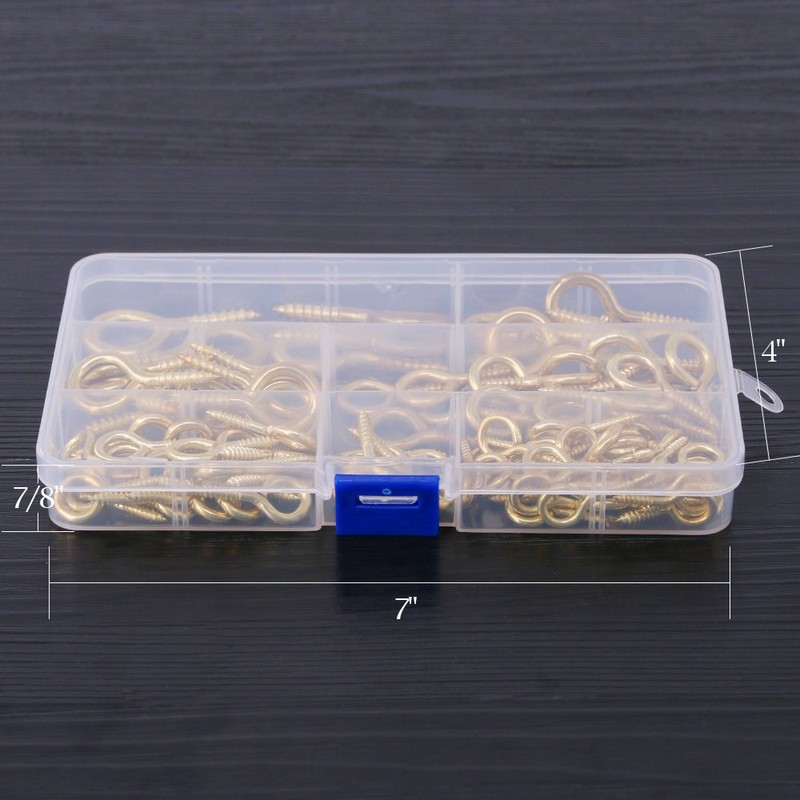 Glarks 100-Pieces 6 Size Brass Plated Lag Eyebolts Screw-in Eye