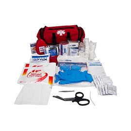 LINE2design Emergency Fire First Responder Kit - Fully Stocked EMS Supplies First Aid Rescue Trauma Bag - EMS EMT Paramedic Complete Lifeguard Medical Supplies for Natural Disasters - Red