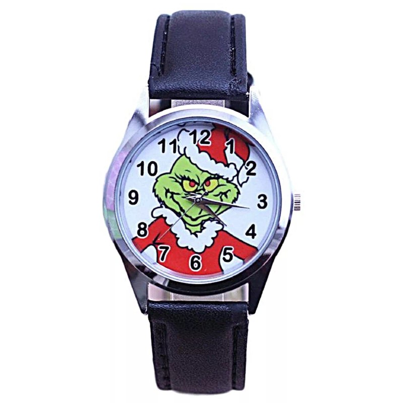 Grinch Christmas Villain Character Black Leather Band Wrist Watch