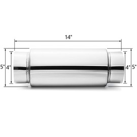 LCGP 4" Inlet Universal Resonator,4" Outlet 13.77" Overall Length Stainless Steel High Performance Muffler, Polished, Pass-Thru Design