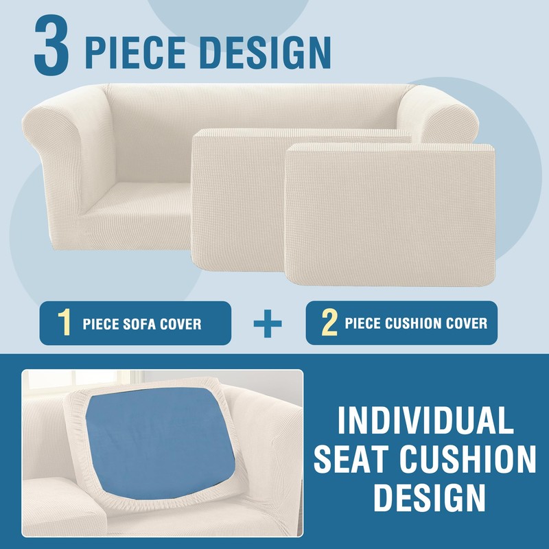 H.VERSAILTEX 3 Pieces Stretch Chesterfield Couch Cover 2 Cushion Sofa