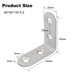 Stainless Steel Angle Brackets - 40x40mm L Brackets for Wood with 64 Screws - 16pcs Corner Brackets for Furniture & Shelves - Strong & Durable L Shaped Bracket for Window, Chair & Table