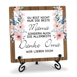 Mom Gifts from Daughter Son Wooden Plaque Sign for Home Table, Inspirational Mother's Day Thank You Gift For Mom Mum Women Stepmother, Desk Decor Floral Office Bedroom Sign Plaque with Stand -d04