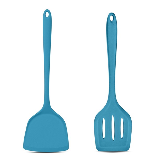 TeamFar Silicone Spatulas Set of 2, Solid & Slotted Cooking