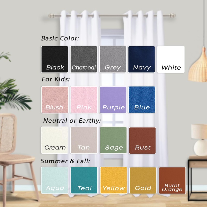 Mrs.Naturall - Cortinas blancas de 72 x 63 pulgadas de