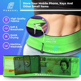 PURSUAL Running Belt with Money & Phone Pouch - Sweatproof Running Phone Holder with Large Capacity - Running Waist Pouch for Men & Women - Perfect Phone Holder for Running & Outdoor Activities