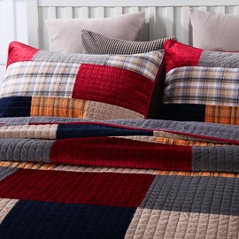 Secgo California King Comforter Set for Bed - 100% Cotton Quilts Cal King Size, Black Bedspreads (120 * 110 Inch) with 2 Pillow Shams, Patchwork Reversible Lightweight Bedding