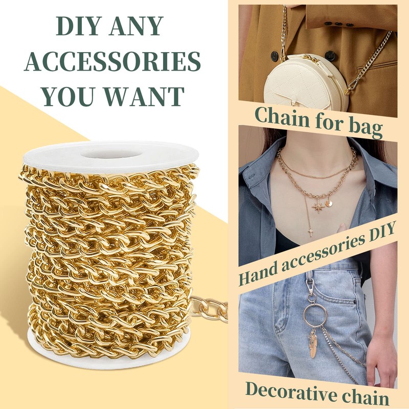 33 Ft Aluminium Curb Cuban Chains, Gold/Silver Plated Twisted Cable