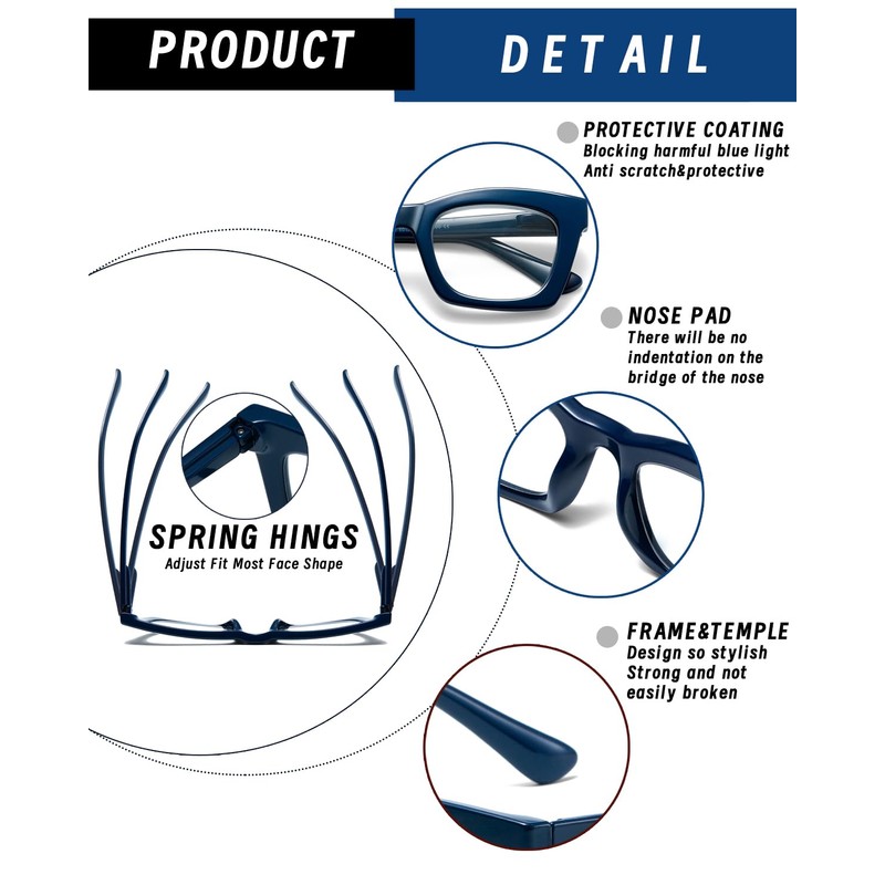 Hubeye Oprah Style Reading Glasses for Women Men Blue Light