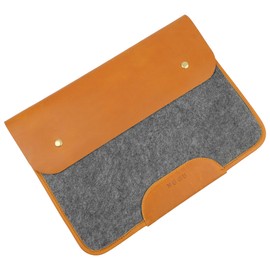 NGGU Premium Felt & Leather Laptop Sleeve - Durable 13-16 Inch Case for MacBook, Tablet & Laptop - Stylish & Protective - Small & Orange