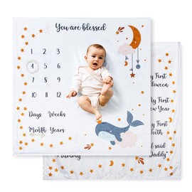Monthly Baby Milestone Blanket with Photo Props - Reversible Soft Polyester Memory Blanket for Age & First Moments - Essential Newborn Photography Background Mixte
