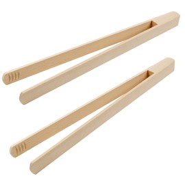 BICB Premium, Beechwood Wooden Tongs,10” Long Easy Grip Toaster Wooden Tongs, Bread Tong, Wood Tong Perfect for Toast, Salad, Vegetables, Meat and Grilled Food, (Set of 2)