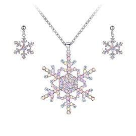 Ever Faith Snowflake Jewelry Set, Austrian Crystal Winter Snowflake Sweater Necklace Earrings Set Clear AB