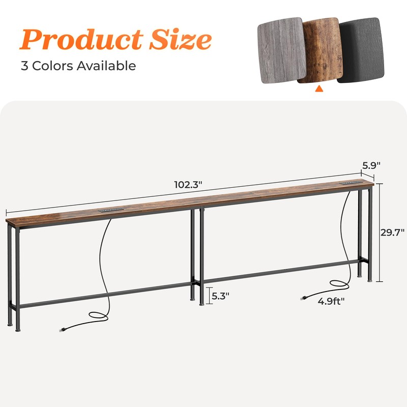 SUPERJARE 102 Inch Sofa Table with 2 Power Outlets and