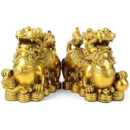 CCYMLOA Feng Shui pixiu Brass Statue A Pair pi yao Sculpture Home Decor Golden Decoration Figurine Attract Money and Good Luck (3.2" L x 1.6" W x 2.8" H)