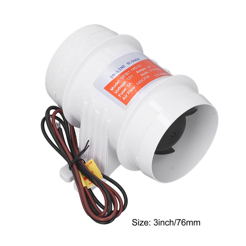 In Line Air Blower 3in 145CFM 12V High Efficiency Marine