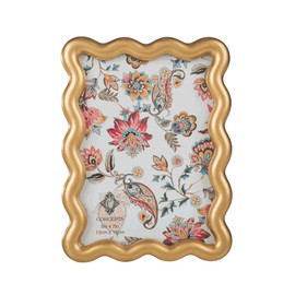 Concepts Set Of 4-5x7 Gold Scalloped Wavy Design Resin Picture Frame With HD Clear Glass, Extra Durable Photo Frames - Display Tabletop Vertically Or Horizontaly