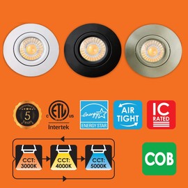 3 Inch Airtight Gimbal Pot Light, Dimmable, 7W- 560LM Brightness, 3Way CCT Adjustable 3K/4K/5K, 3” LED Pot Light with External Driver, Indoor & Outdoor, 5 Years Warranty (Brushed Nickel, One Pack)