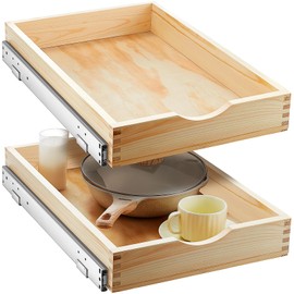 Menkxi 2 Set Pull out Tray Cabinet Organizer Wooden Pull Drawers storage Slide out Pantry Shelf for Base Cabinet Kitchen Gentle Close Fully Assembled Accessories(Wood Color,15'' X 21'' X 3'')