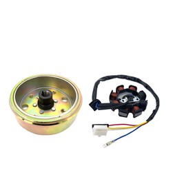 GY6 Magneto Stator Flywheel Rotor Kit,8 Coil Copper Stator for GY6 50cc 139QMB 139QMA Scooter Moped ATV Go-Kart Engine,High Performance Part with Flywheel Puller & Clutch Lock Tool (0° Mounting Hole)