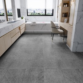 CHICHOME 16-Pack Grey Marble Peel and Stick Floor Tiles Waterproof Vinyl Floor Tiles 12 x 12 in Removable Self Adhesive Basement Flooring for Bedroom Bathroom Kitchen Floor Wall Covering