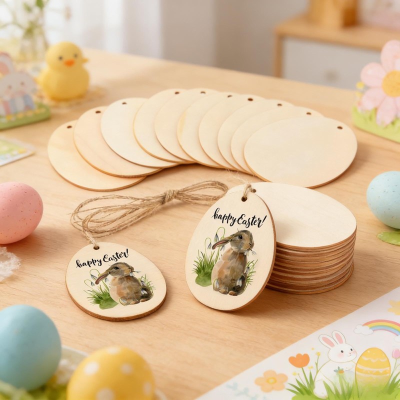50-Piece Easter Crafts Set - Unfinished Wooden Eggs Pendant, Paint-Friendly