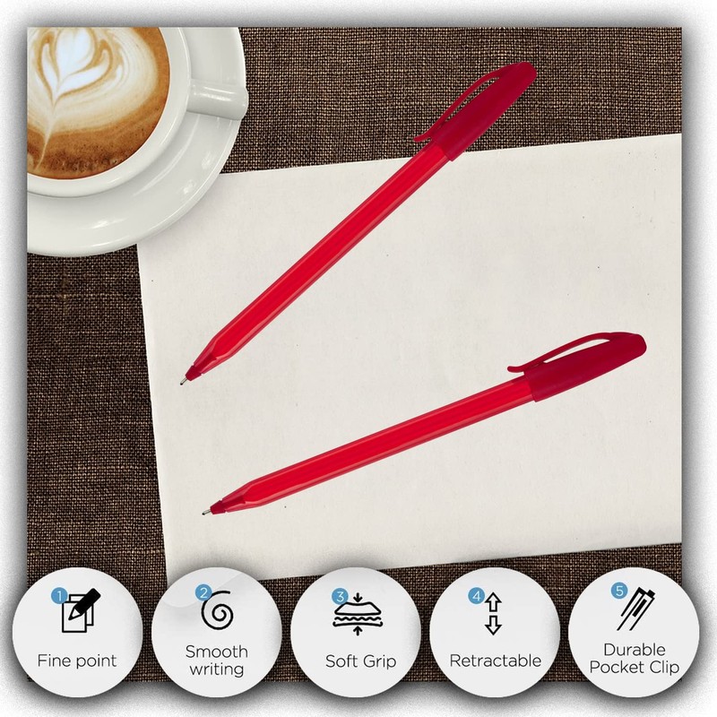 Glamza Ballpoint Pens 0.7mm Red Ink Retractable Writing Pens Multipack