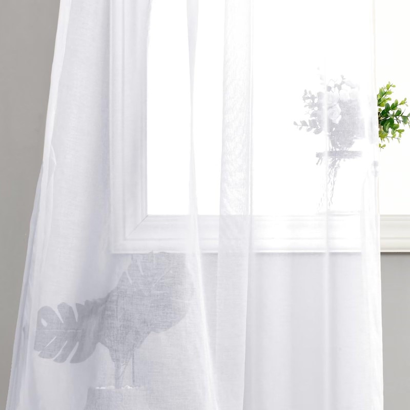 DWCN Voile Curtains with Ruffle Tape, Linen Look, 2 Pieces,
