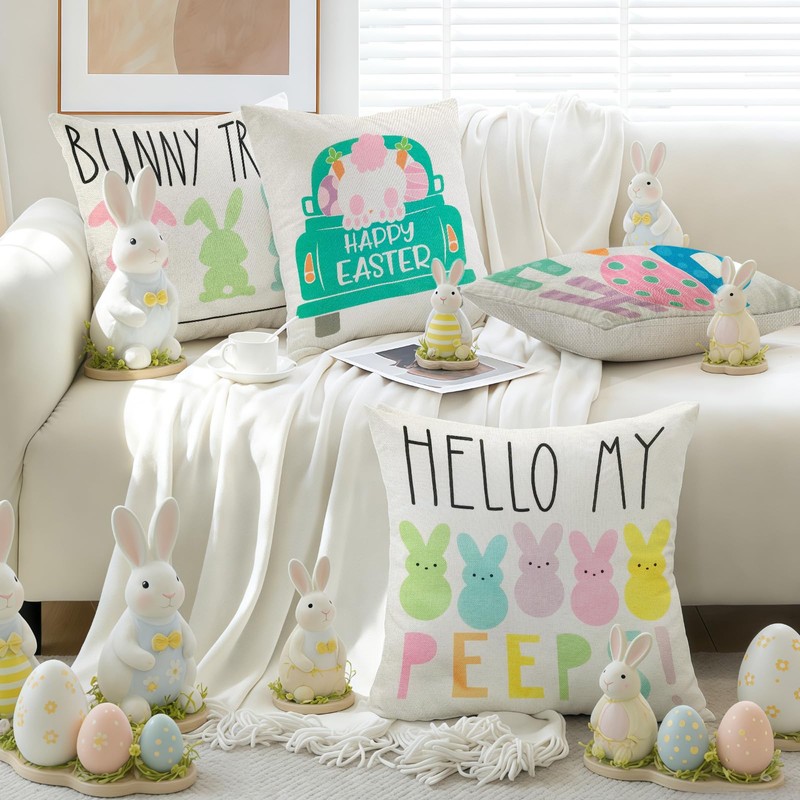 Easter Pillow Covers Linen Printed 45 x 45cm Set of