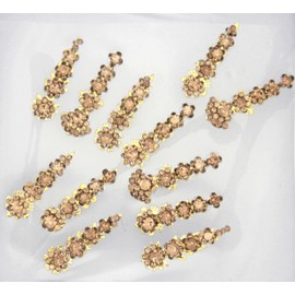 13 Bindi Box Long Crystal Bindis Bridal face Jewels Forehead Tika | wedding makeup party event body art temporary tattoo Indian Bindi for women Crystal Long Bindi (Golden)
