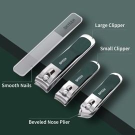 Manicure Set, Nail Clippers Set, High-Carbon Steel Nail Care Kit, 4in1 Portable Manicure and Pedicure Kit, Travel Mini Nail Kit with Leather Bag, Nail Grooming Kit for Men Women（Green）