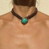 ANGLEQUEEN Turquoise Choker Necklace for Women,Bohemian Leather Necklace Boho Brown