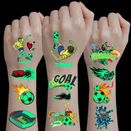 VICDUEKG 120 Tatuajes Temporales De Balón De Fútbol Que Brillan En La Oscuridad, Ideales Para Fiestas Deportivas, Cumpleaños Y Decoración. Pegatinas De Tatuajes Para Niños Y Adultos.