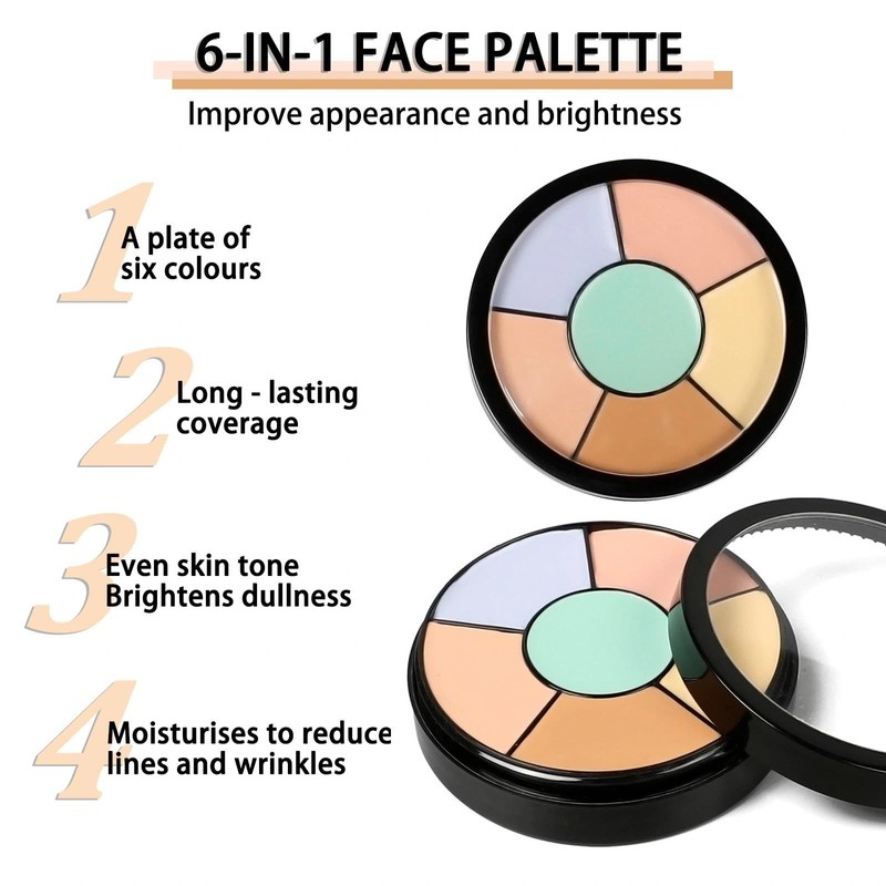 6-in-1 Face Palette - Full Coverage,Colour Correcting, Creamy Blendable Colour