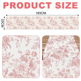 BSITSSS Table Runner Pink, Linen Table Runner Flowers Modern 33 x 183 cm, Monochrome Sketch Rose Table Decoration Spring Summer for Seasonal Kitchen Dining Table Decoration Indoor Holiday Party Decor