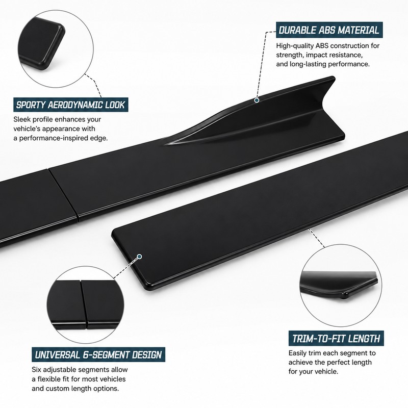 Universal Side Skirt Extensions for Car Styling – 6PCS ABS