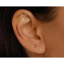 Small Helix Piercing Earrings for Women, Available in Gold and Silver, Flat Back, Hidden Helix, Dangle Pearl, Tassel Chain, CZ Sparkling Jewelry (Gold)