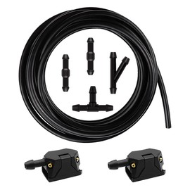 7-in-1 Windshield Washer Hose Kit,Including 2PCS Universal 4 Holes Arm Mounted Windshield Washer Nozzle + 4PCS Hose Connectors + 4M Windshield Wiper Hose for Most Vehicles