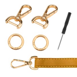 SwirlColor Swivel Carabiner Hook, 2 Pieces D-Rings Carabiner with Swivel and 2 Pieces Spring O Rings with a Screwdriver for Purse Crossbody Handbag DIY Accessories - Gold