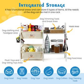 Dog Toy Basket with Storage Shelf & Hooks, Durable Dog Storage Organizer for Living Room, Dog Organization and Storage, Perfect Dog Gift for Home Decor