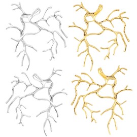 Pndeyo 4pcs Branch Shape Blanks for Jewelry Making, Hypoallergenic Brass Claw Pendant Trays, Adjustable Branch Base Prong Pendant Bezels for Necklace Bracelet Earrings DIY Crafts- Gold & Silver