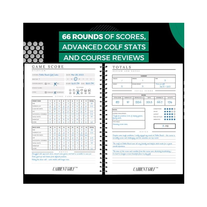 CADDENT GOLF Log Book - Wire-Bound Golf Notebook and Golf