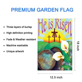 LHSION He is Risen Garden Flag 12.5 x 18 Inch Easter Cross Religious Garden Flag Decorative House Yard Double Sided Flag