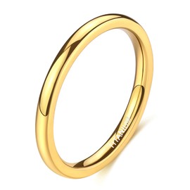 TIGRADE 2mm 4mm 6mm Gold Titanium Ring Dome High Polished Wedding Band Comfort Fit Size 4-12, 2mm, Size 4