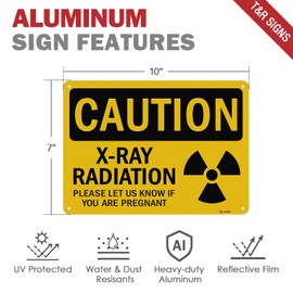 T&R X-Ray Radiation Sign Please Let Us Know If You Are Pregnant - 4 Pack - 10 x 7 Inches Rust Free .040 Aluminum Reflective - UV Protected, Waterproof, Weatherproof and Fade Resistant - 4 Pre-drilled Holes
